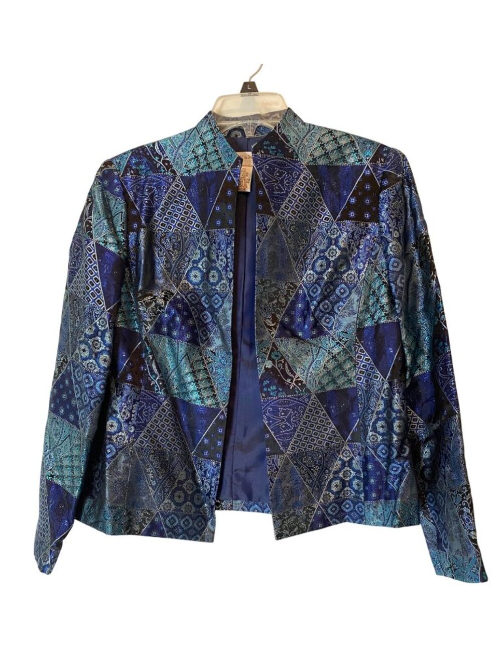 Drapers & Damons Patchwork Jacket Blue Geometric Print Petite Medium